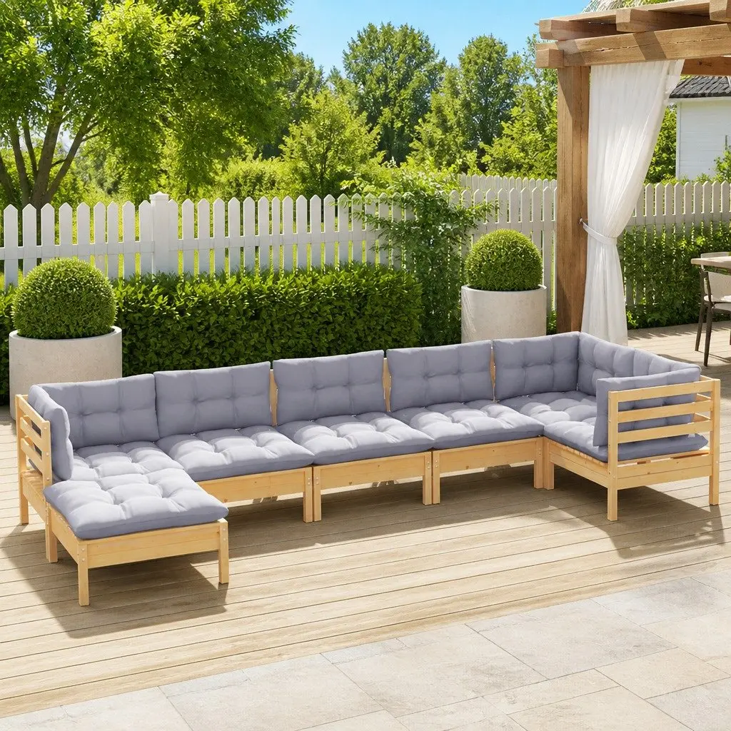 Garden Lounge Set 7 Piece Outdoor Furniture Patio Sofa Grey Cushions