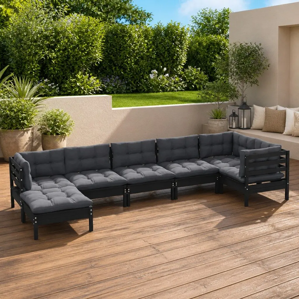 Garden Lounge Set Modular Outdoor Patio Furniture 7 Piece Black Cushions
