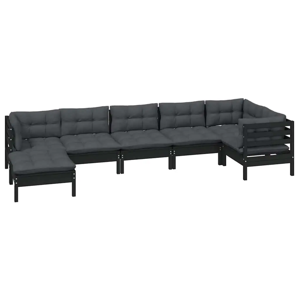 Garden Lounge Set Modular Outdoor Patio Furniture 7 Piece Black Cushions