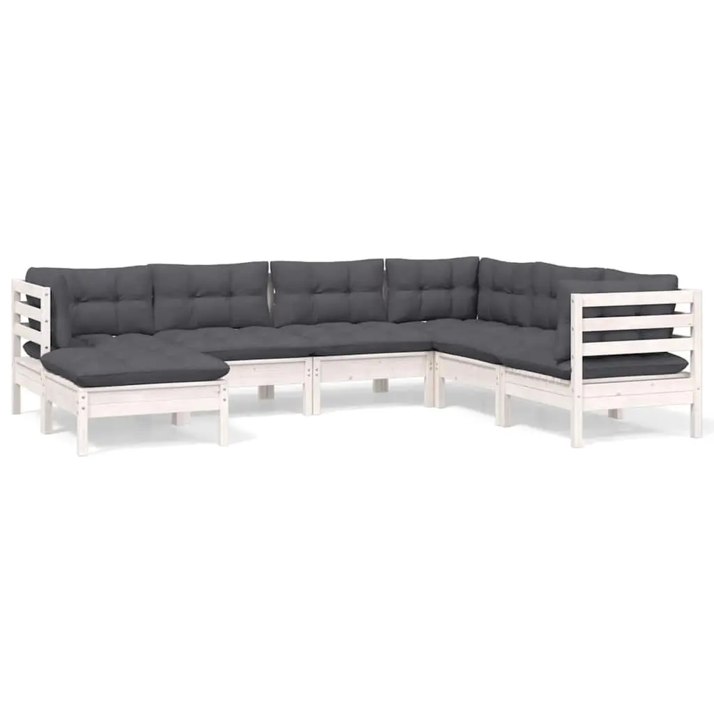 Garden Lounge Set 7 Piece Outdoor Patio Furniture White with Cushions