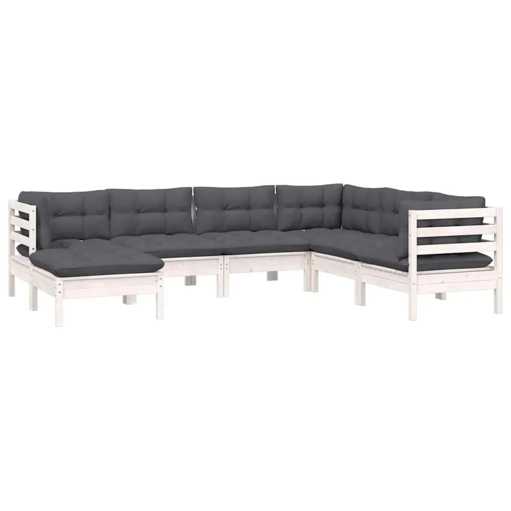 Garden Lounge Set 7 Piece Outdoor Patio Furniture White with Cushions