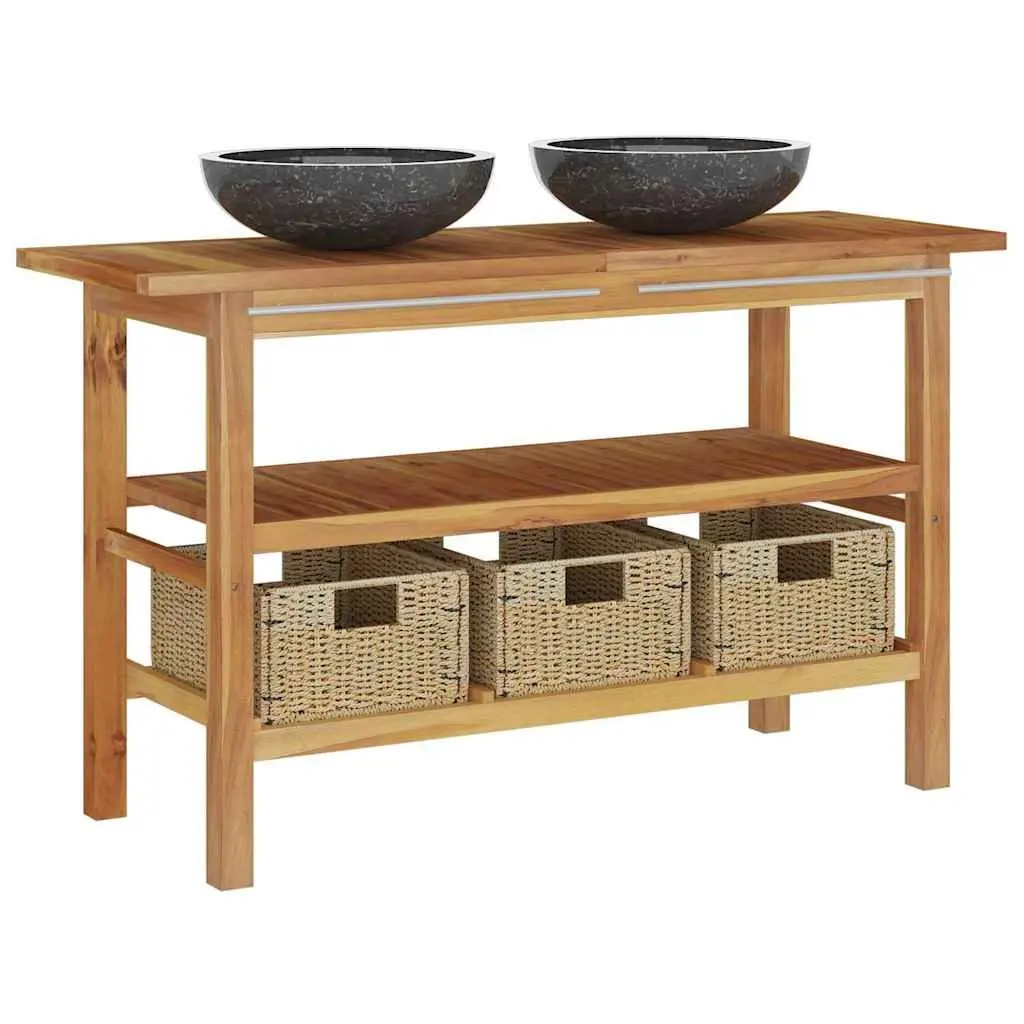 Bathroom Vanity Cabinet Solid Teak Wood Double Sink Storage Unit Black