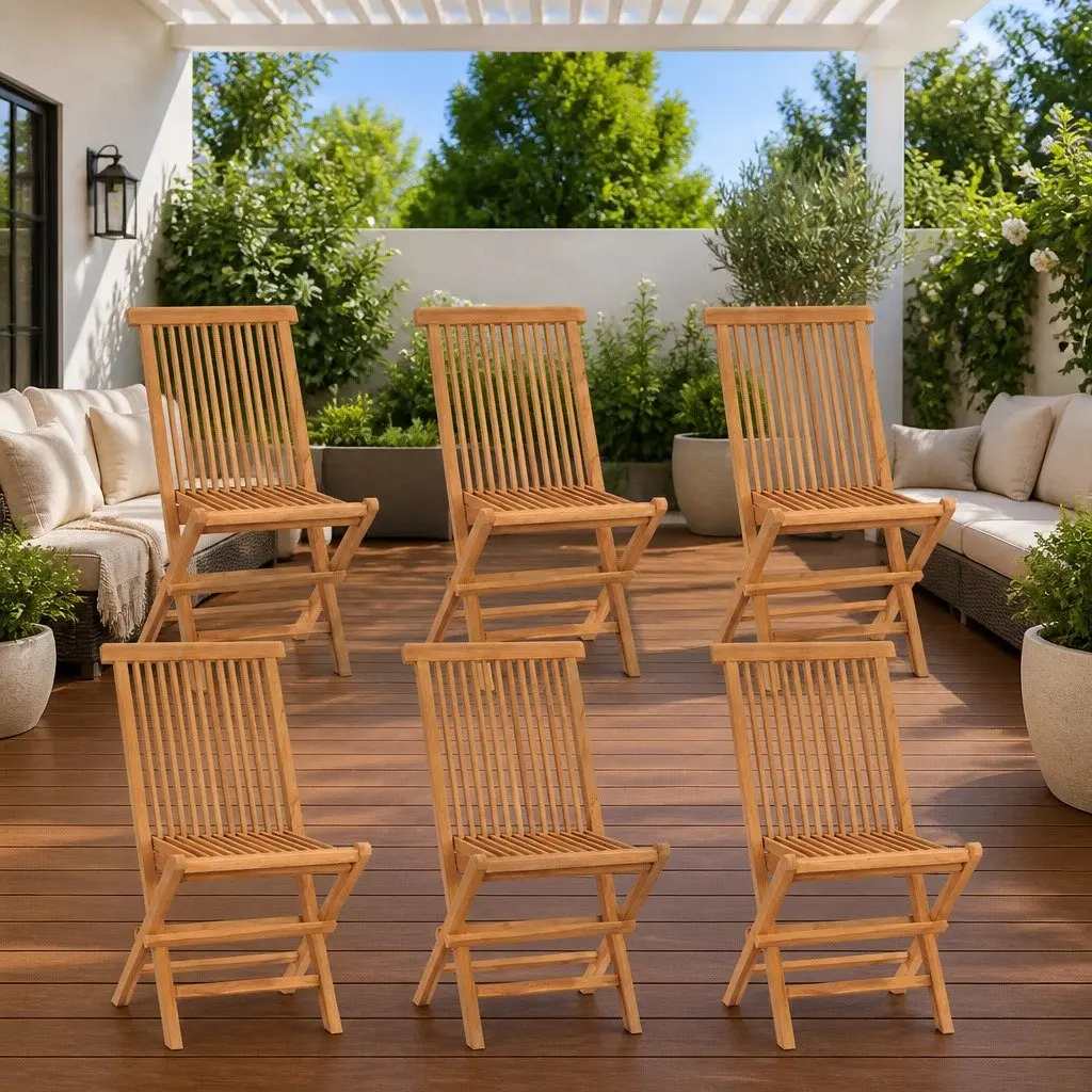 Folding Garden Chairs 6 pcs Solid Teak Wood Outdoor Seating Brown Set