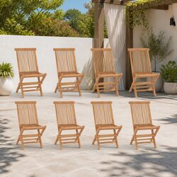 Folding Garden Chairs 8 Pieces Solid Teak Wood Outdoor Seating Set Brown