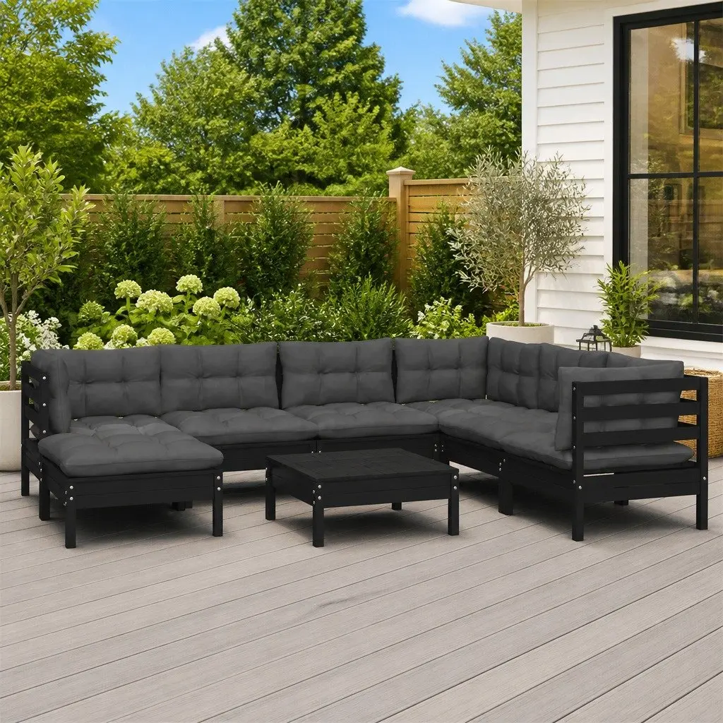 Garden Lounge Set 8 Piece Outdoor Patio Furniture Modular Black
