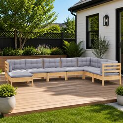 Comfortable 8 Piece Lounge Set with Grey Cushions