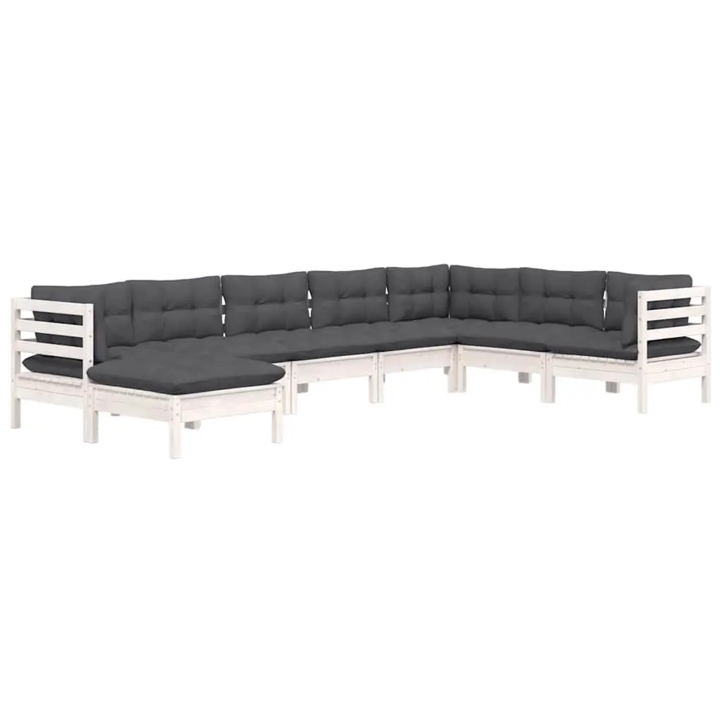 Garden Lounge Set 8 Piece Outdoor Patio Furniture Cushions White Wood