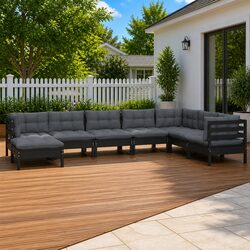 Durable Black Pinewood Garden Lounge Set with Cushions