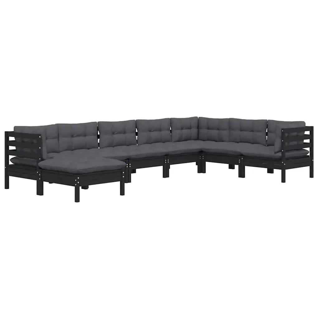 Black Pinewood Garden Lounge Set with Cushions