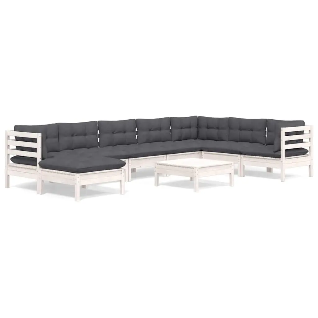 Garden Lounge Set 9 Piece White Solid Pinewood Outdoor Furniture with Cushions