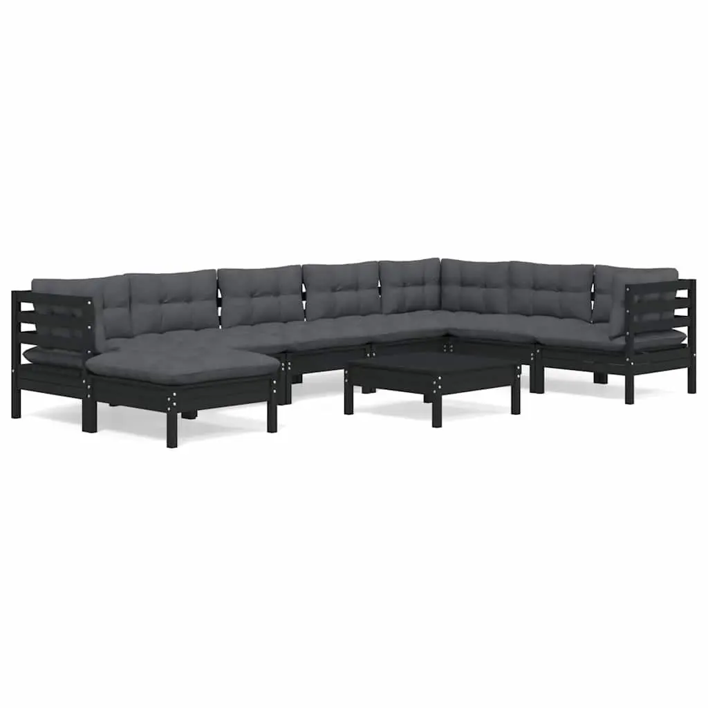 Garden Lounge Set 9 Piece Outdoor Patio Furniture Modular Black Cushions