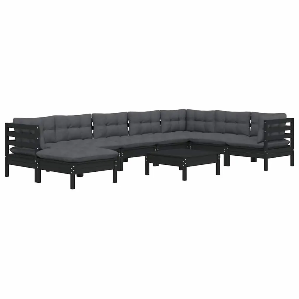 Garden Lounge Set 9 Piece Outdoor Patio Furniture Modular Black Cushions