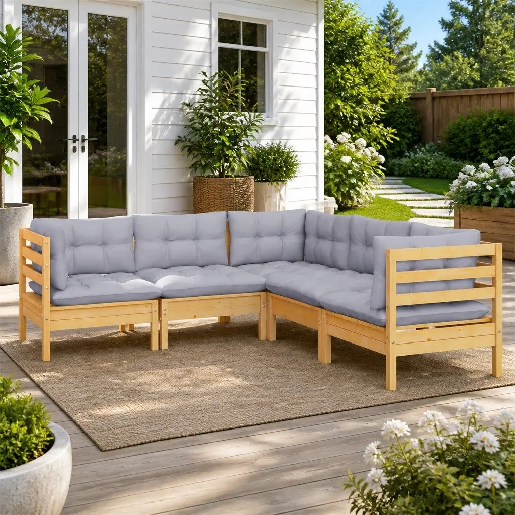 Garden Lounge Set 5 Piece Outdoor Patio Furniture Grey Cushions Modular Seating