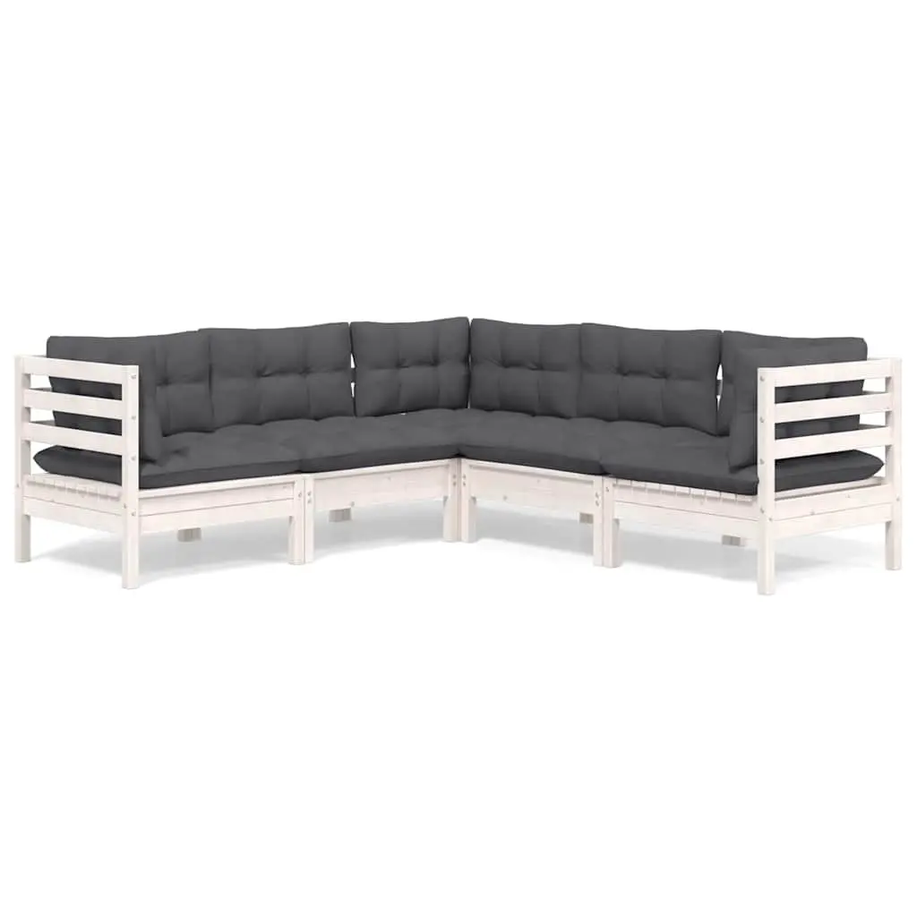 Garden Lounge Set 5 Piece Outdoor Patio Furniture Modular White with Cushions