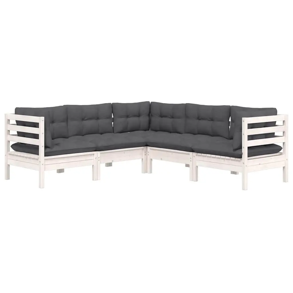 Garden Lounge Set 5 Piece Outdoor Patio Furniture Modular White with Cushions