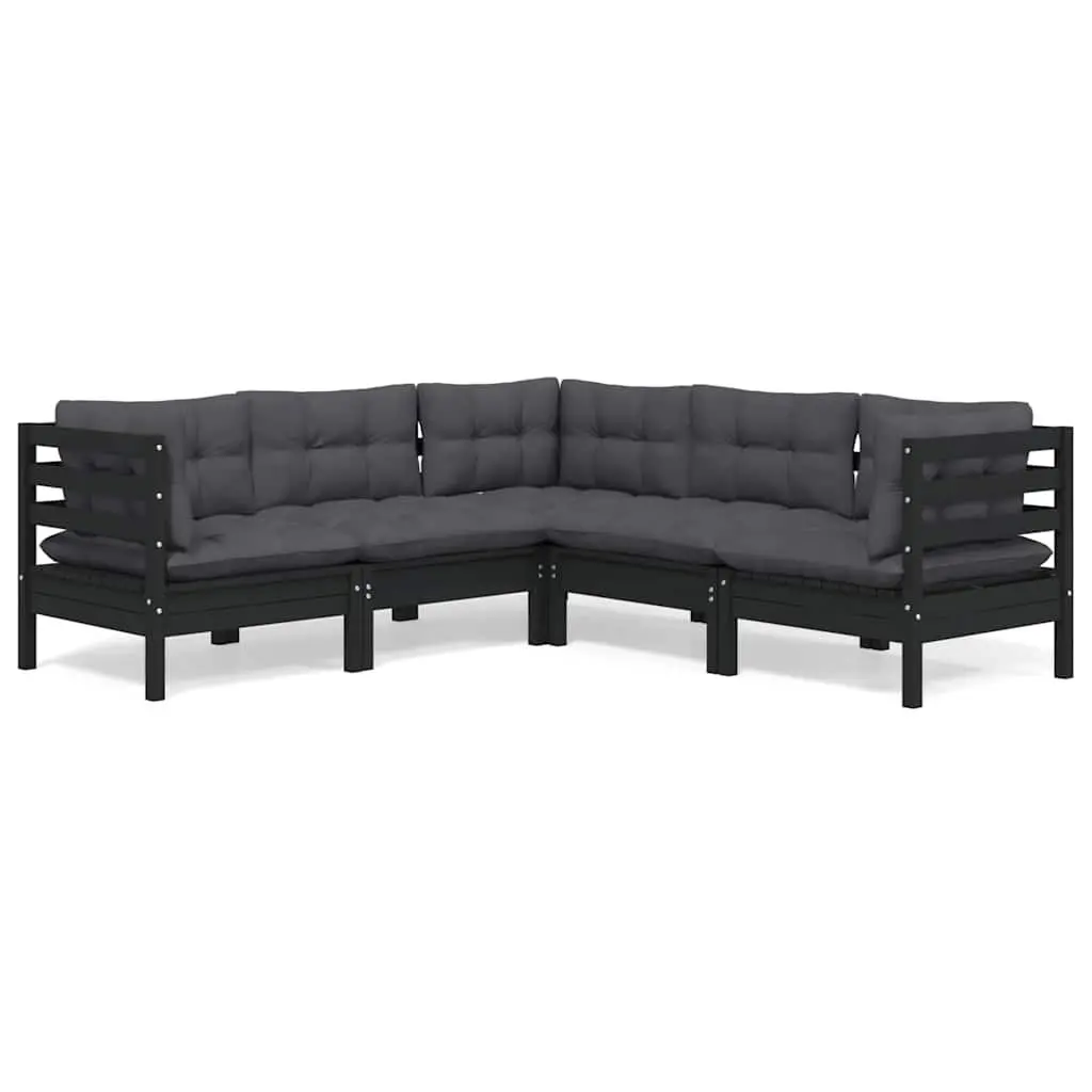 Garden Lounge Set 5 Piece Outdoor Patio Furniture Black