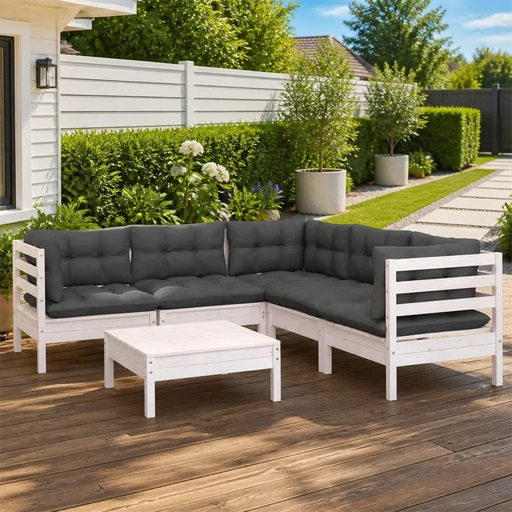 Garden Lounge Set Modular Outdoor Patio Furniture 6 Piece White with Cushions