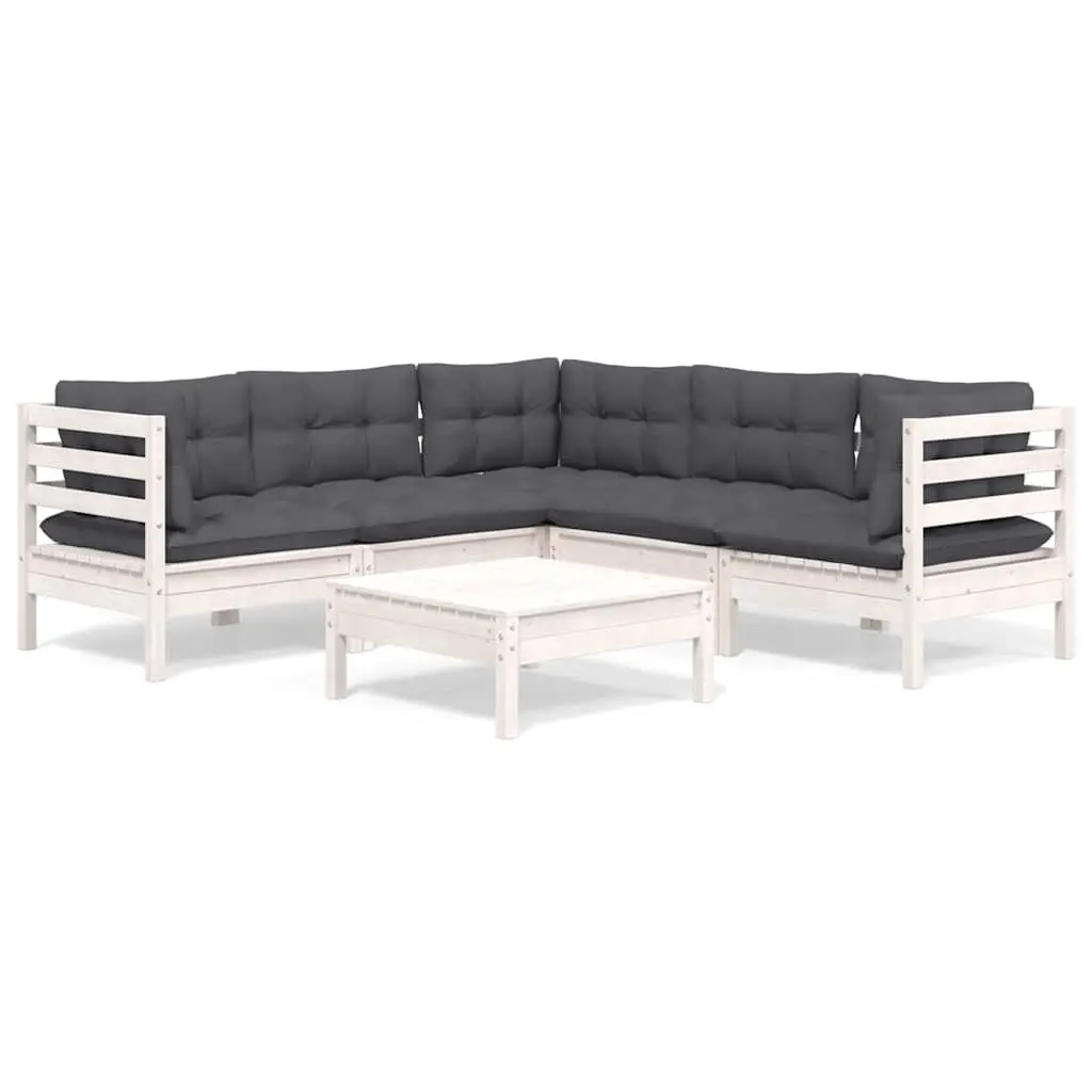 Garden Lounge Set Modular Outdoor Patio Furniture 6 Piece White with Cushions