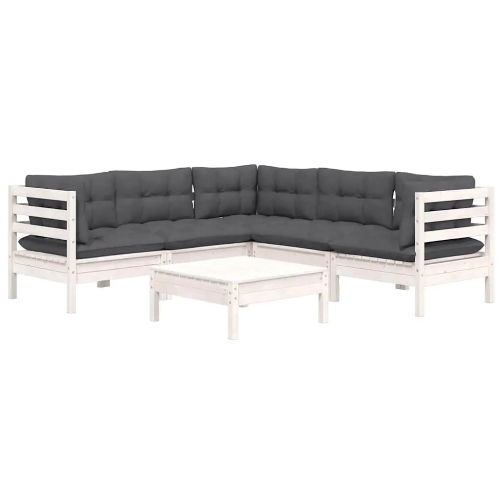 Garden Lounge Set Modular Outdoor Patio Furniture 6 Piece White with Cushions