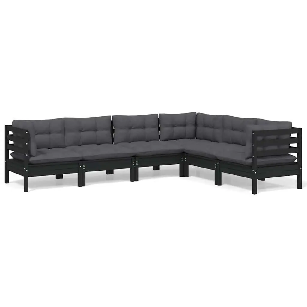 Garden Lounge Set Outdoor Patio Furniture 6 Piece Black Pinewood with Cushions