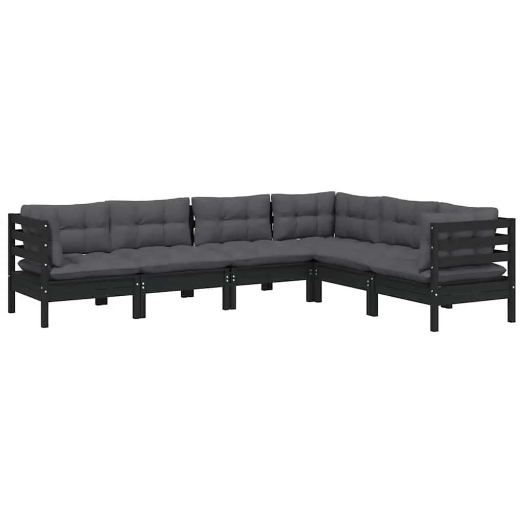 Garden Lounge Set Outdoor Patio Furniture 6 Piece Black Pinewood with Cushions