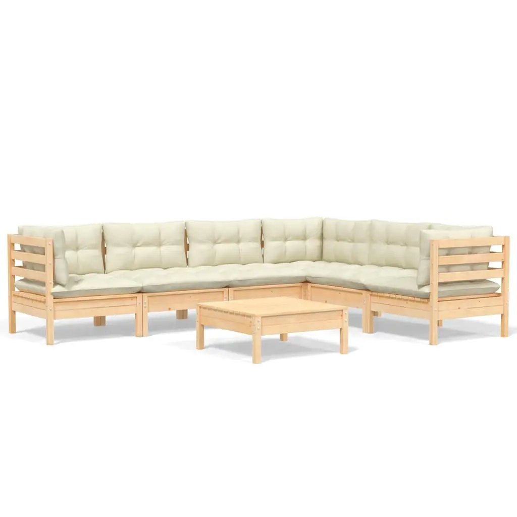 Garden Lounge Set 7 Piece Outdoor Patio Furniture Modular Cream Cushions Solid Pinewood