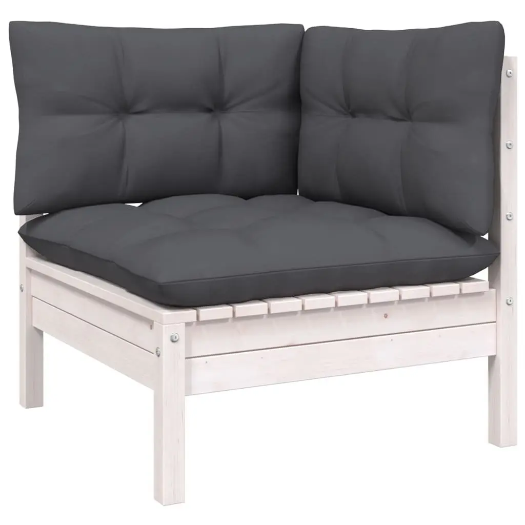 7 Piece Garden Lounge Set White Solid Pinewood Outdoor Patio Furniture with