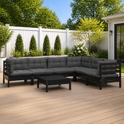 Practical 7 Piece Lounge Set with Cushions in Black