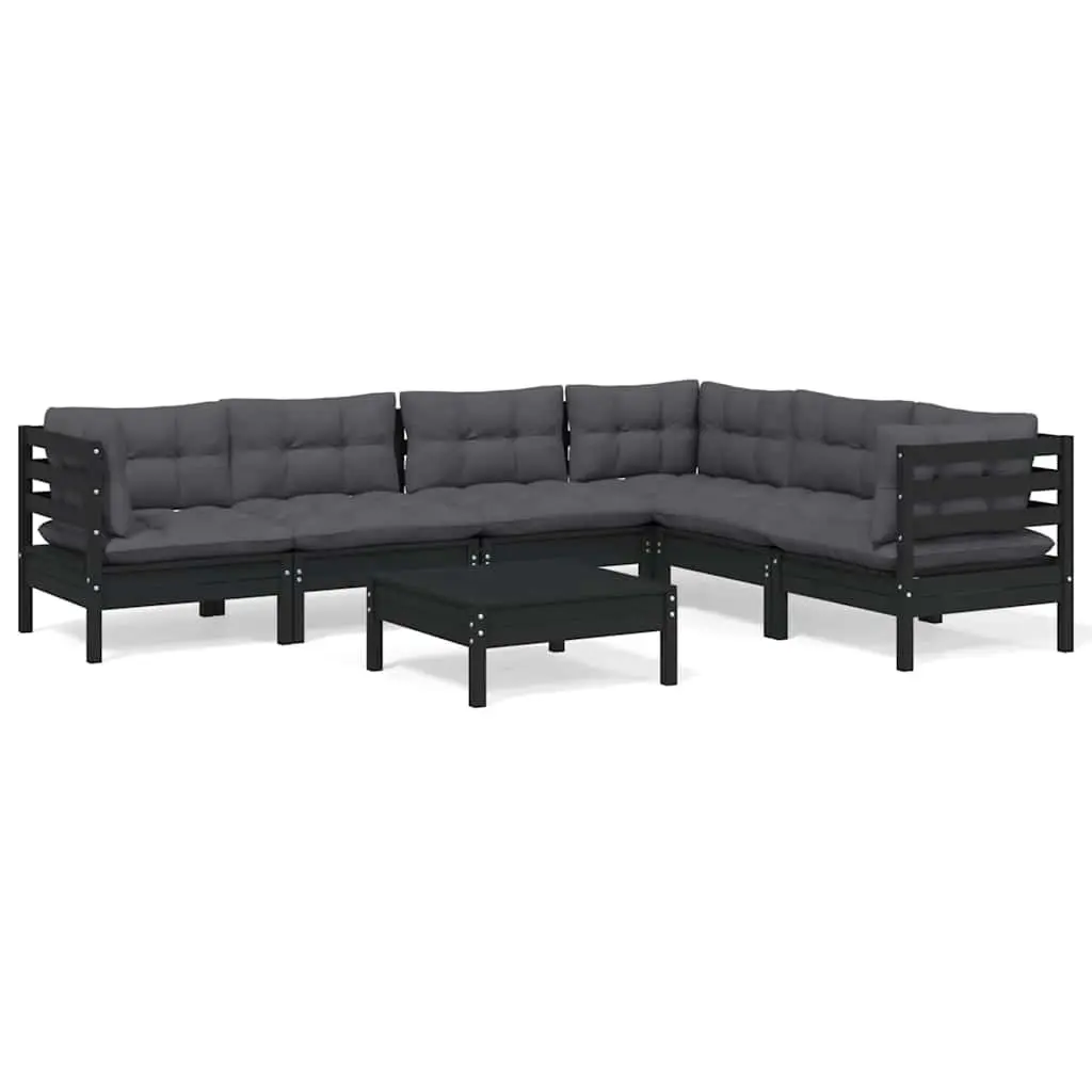 7 Piece Garden Lounge Set Cushions Solid Pinewood Outdoor Patio Furniture Black
