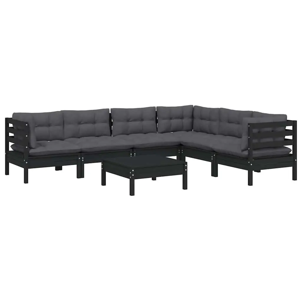 7 Piece Garden Lounge Set Cushions Solid Pinewood Outdoor Patio Furniture Black
