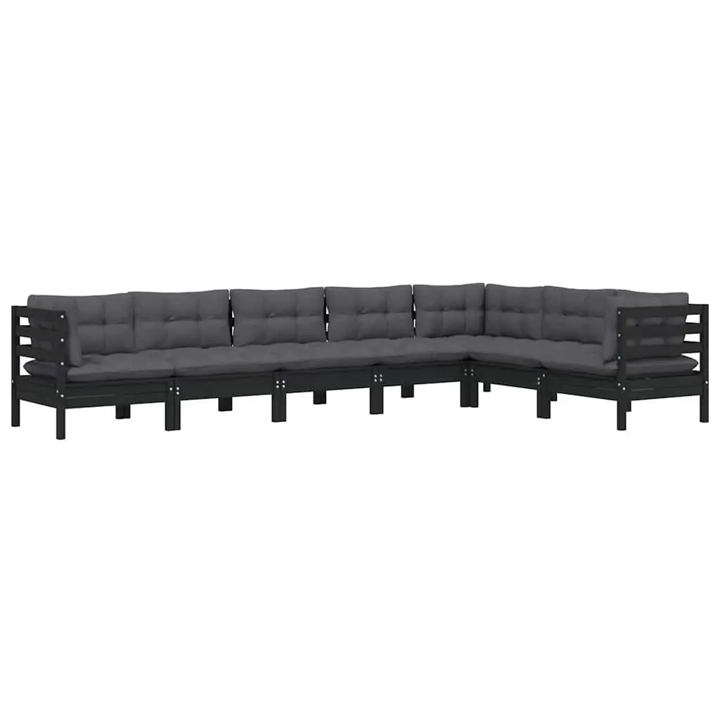 7 Piece Garden Lounge Set Outdoor Patio Cushions Black Solid Pinewood