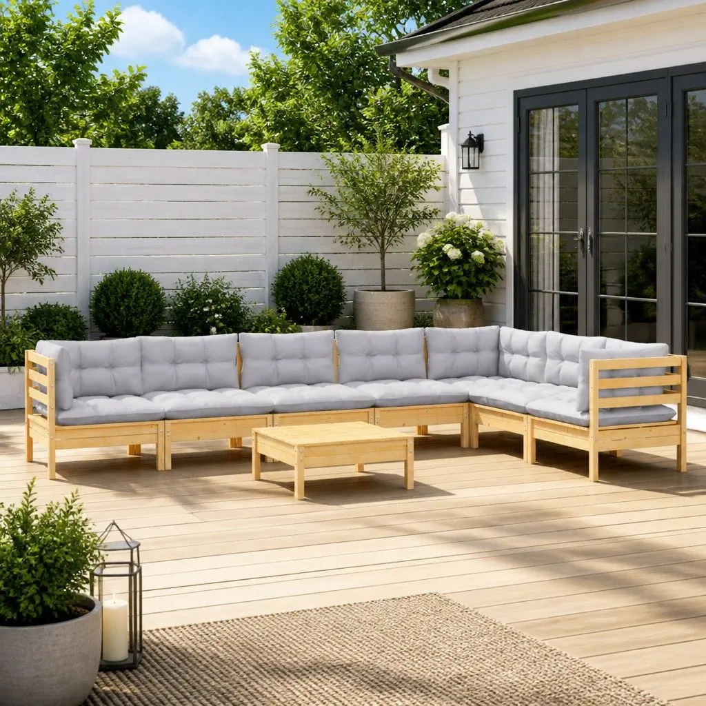 Garden Lounge Set Modular Patio Furniture 8 Piece Grey Cushions