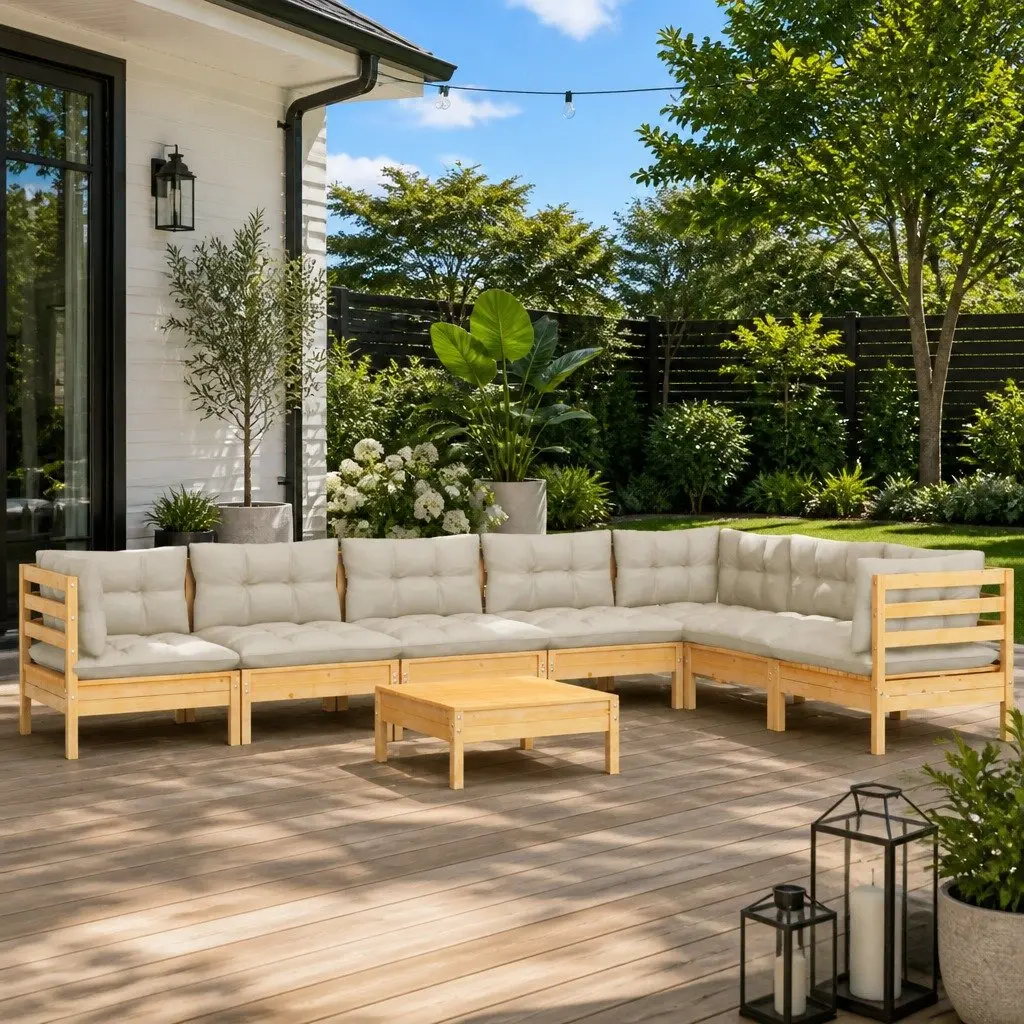 Garden Lounge Set Outdoor Patio Furniture 8 Piece Modular Cream Cushions