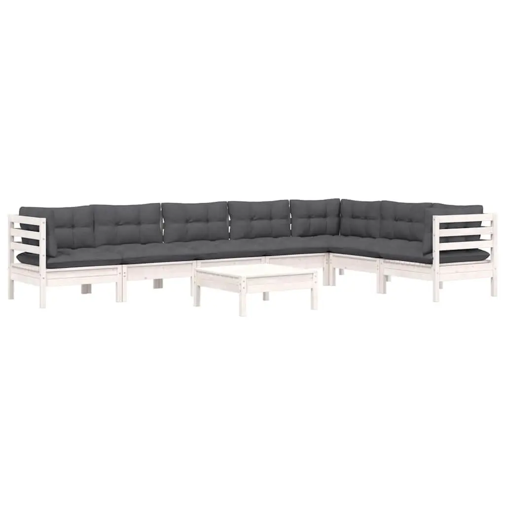 Garden Lounge Set 8 Piece Outdoor Patio Furniture White Modular with Cushions