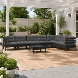 Comfortable 8 Piece Garden Lounge Set with Black Pinewood