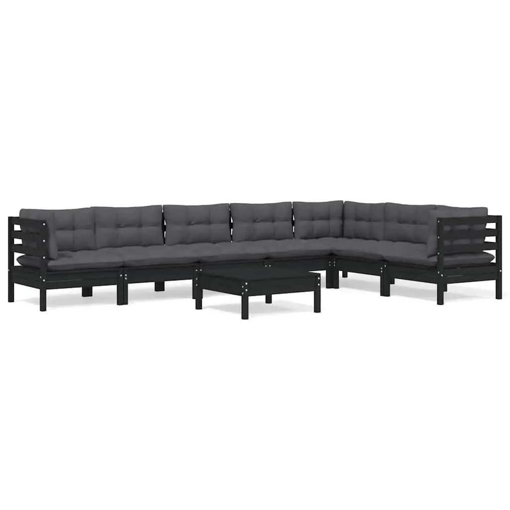 Garden Lounge Set 8 Piece Outdoor Patio Furniture Black Pinewood with Cushions
