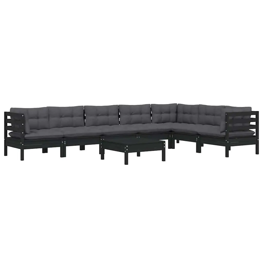 Garden Lounge Set 8 Piece Outdoor Patio Furniture Black Pinewood with Cushions