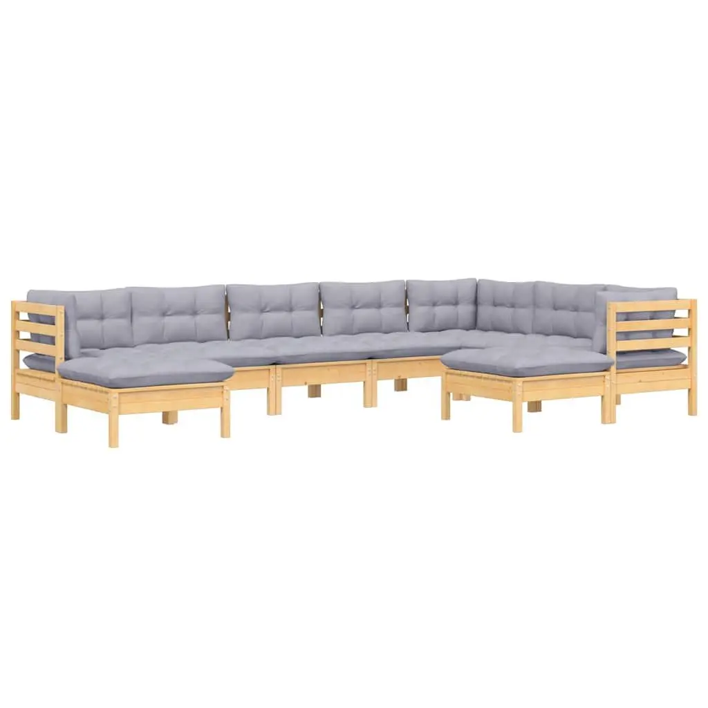Garden Lounge Set 9 Piece Outdoor Patio Furniture Grey Cushions Pinewood