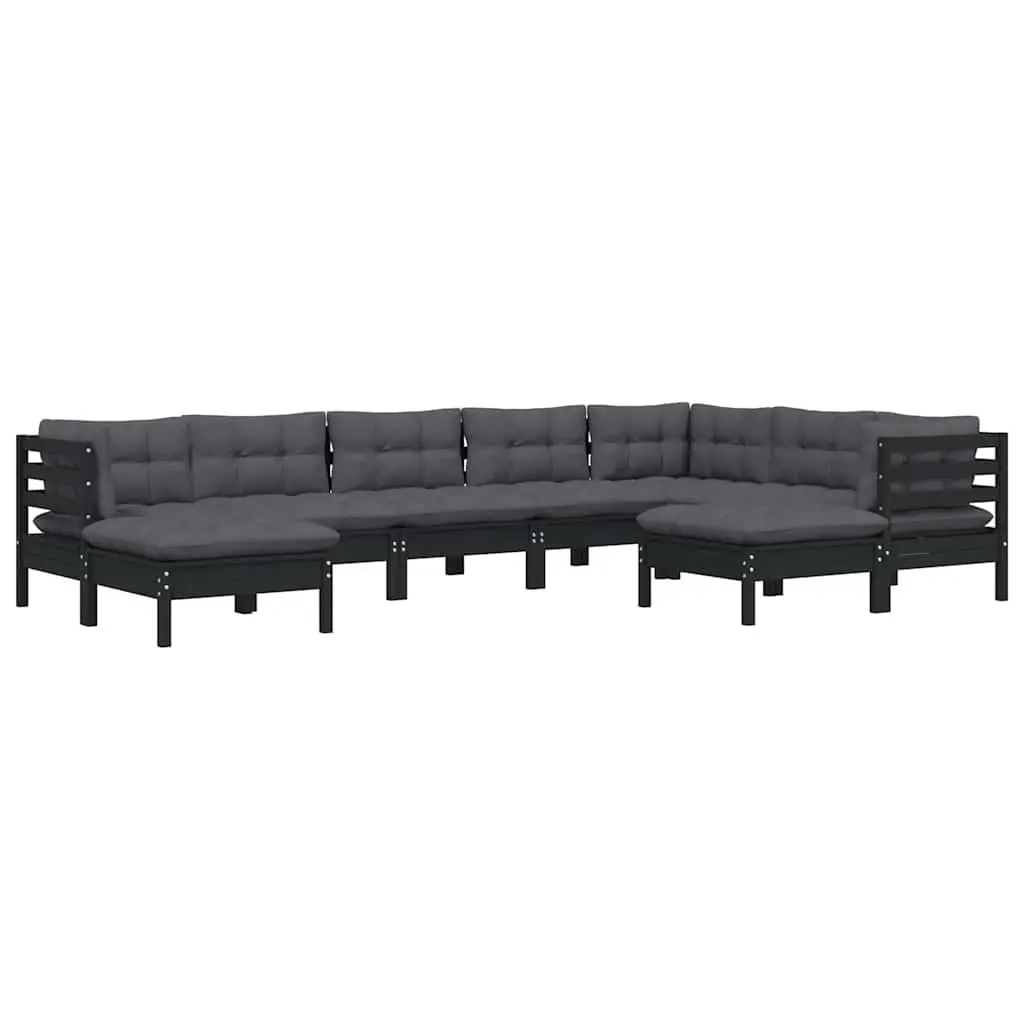9 Piece Garden Lounge Set Outdoor Patio Furniture Cushions Black Pinewood