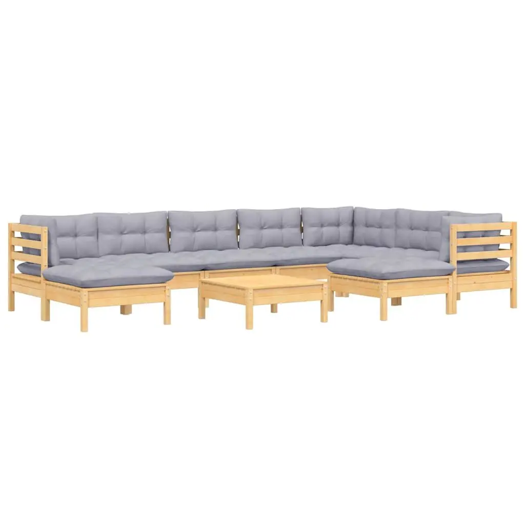 Garden Lounge Set Outdoor Seating 10 Piece Modular Grey Cushions Pinewood