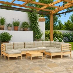 Comfortable 10 Piece Lounge Set with Reliable Pinewood