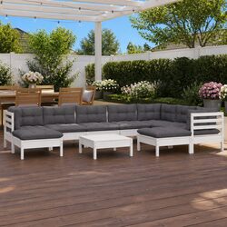 Comfortable 10-Piece White Pinewood Lounge Set