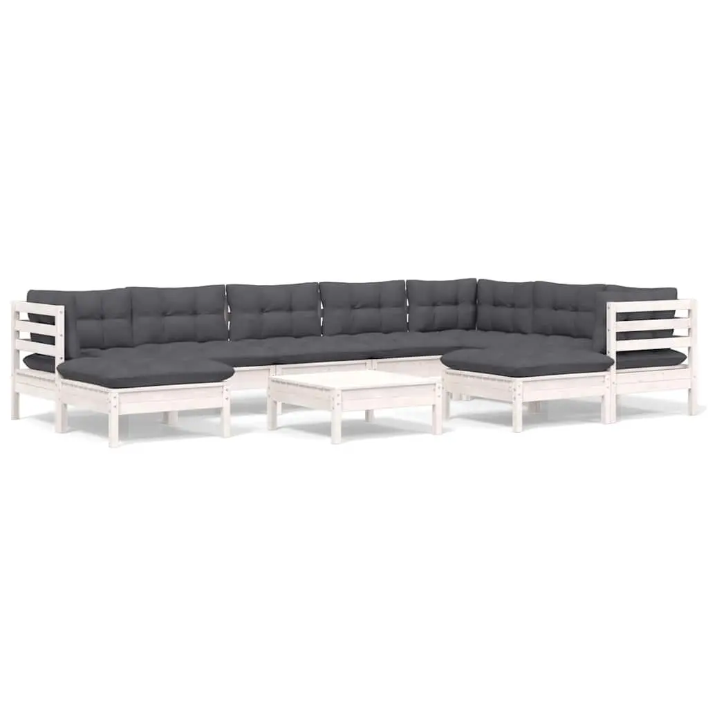 Garden Lounge Set 10 Piece White Solid Pinewood Outdoor Furniture with Cushions