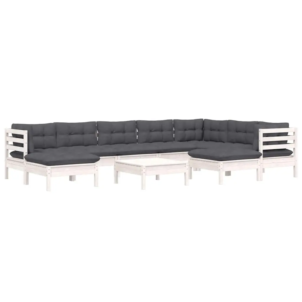 Garden Lounge Set 10 Piece White Solid Pinewood Outdoor Furniture with Cushions