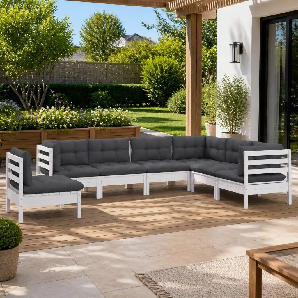 Garden Lounge Set Modular Outdoor Furniture 7 Piece White with Cushions