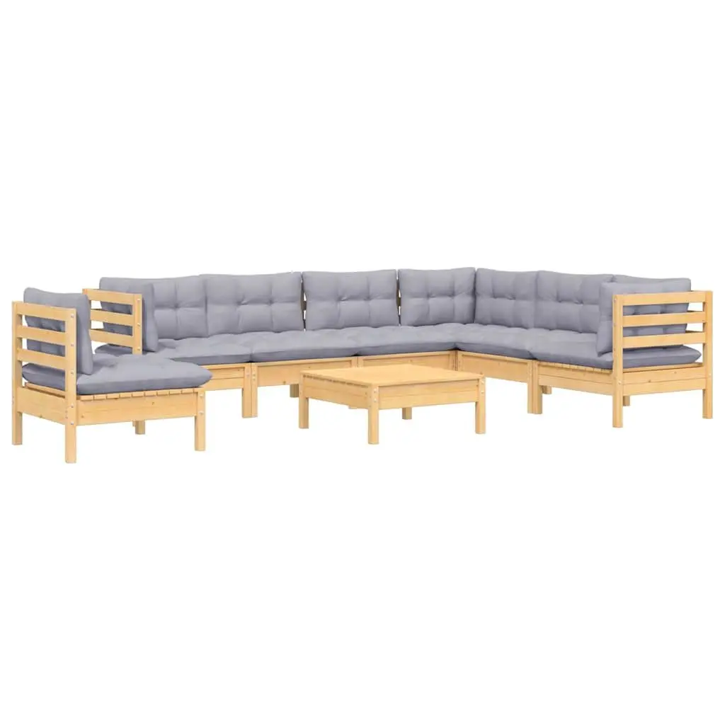 Garden Lounge Set 8 Piece Outdoor Patio Furniture Grey Cushions Solid Pinewood