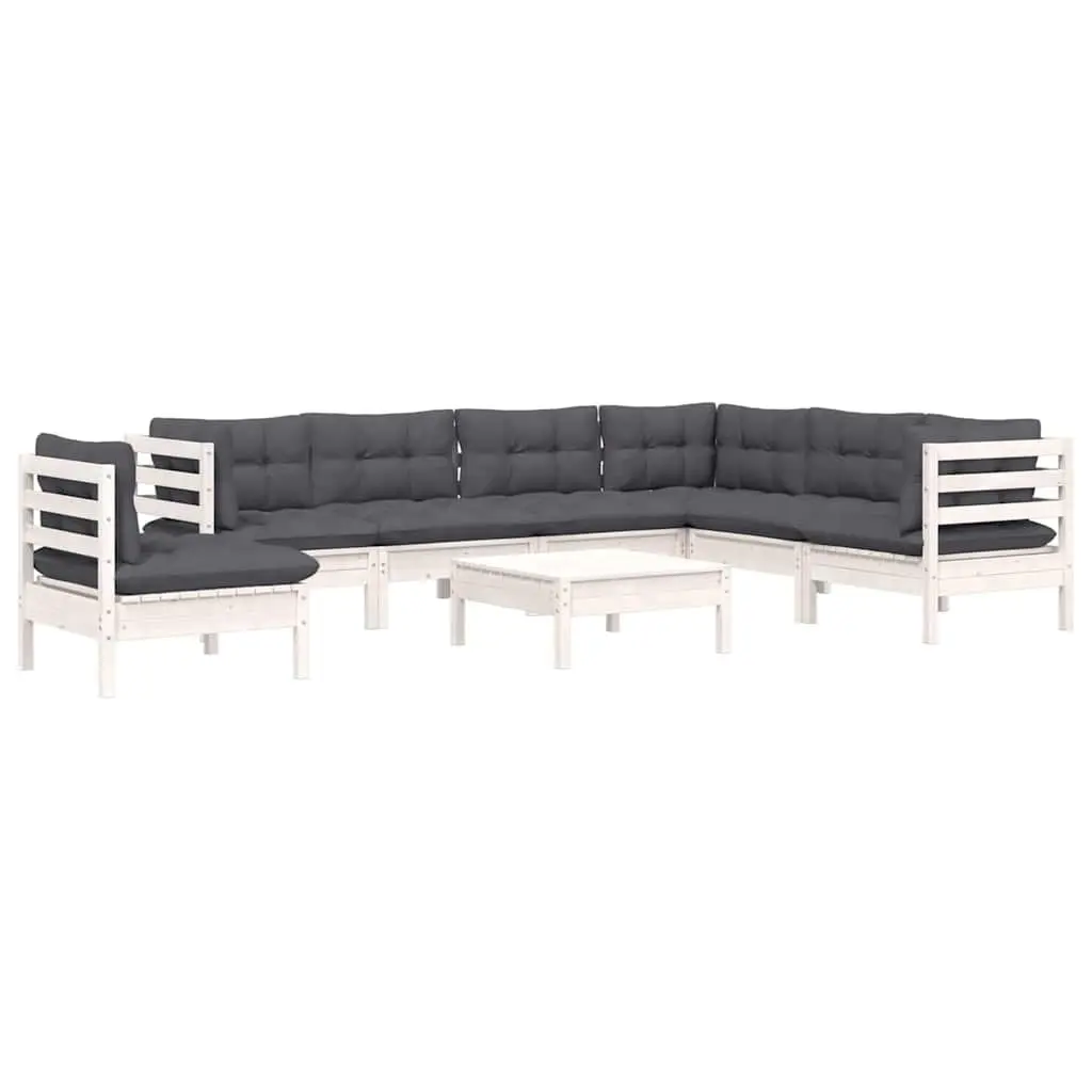 Outdoor Lounge Set 8 Piece Garden Furniture White Solid Pinewood Cushions