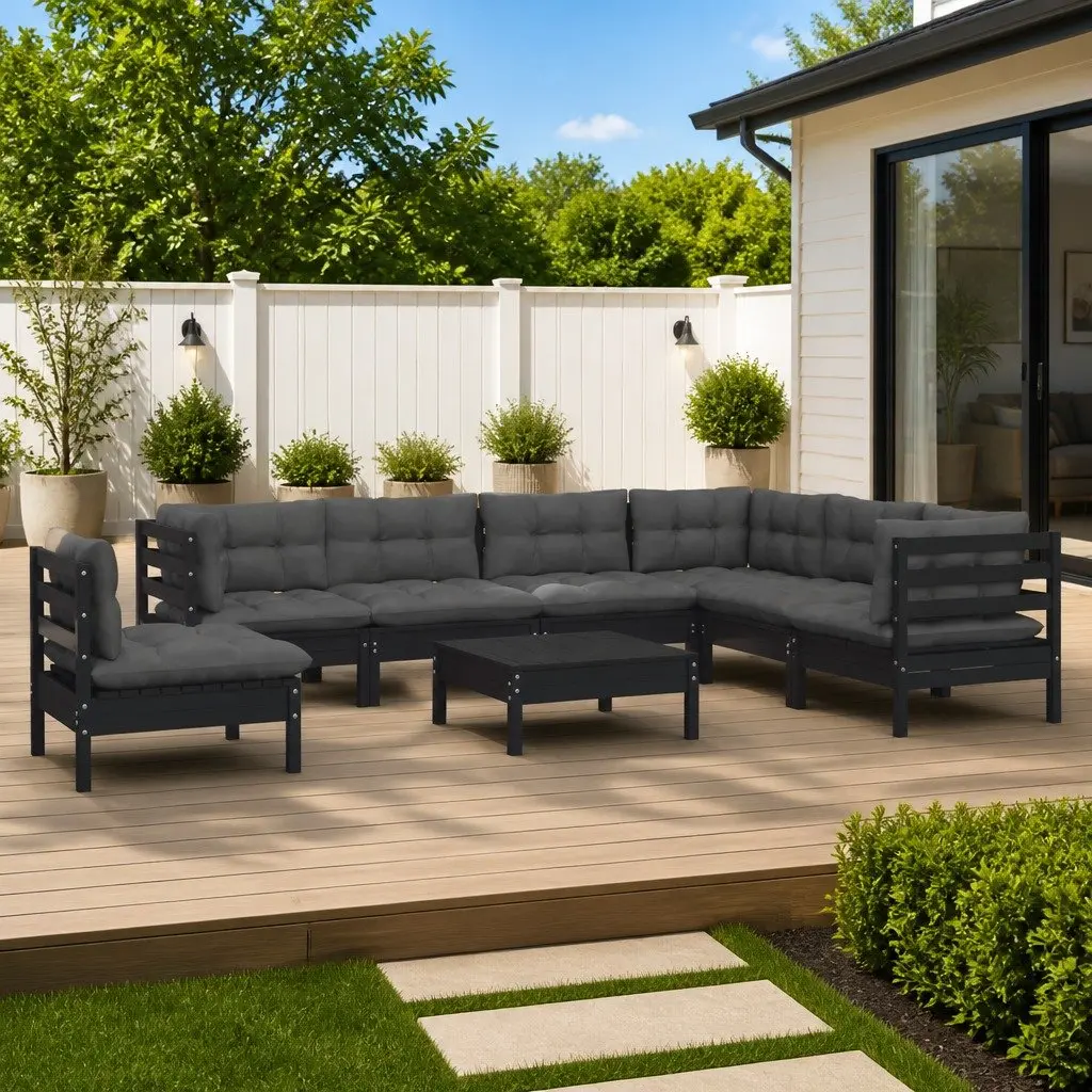 Garden Lounge Set 8 Piece Outdoor Patio Furniture Black Modular Cushioned