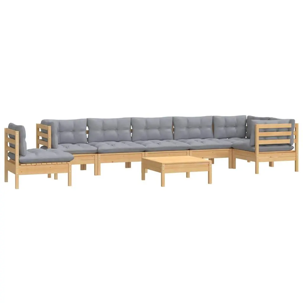 Garden Lounge Set 9 Piece Outdoor Furniture Grey Cushions Pinewood