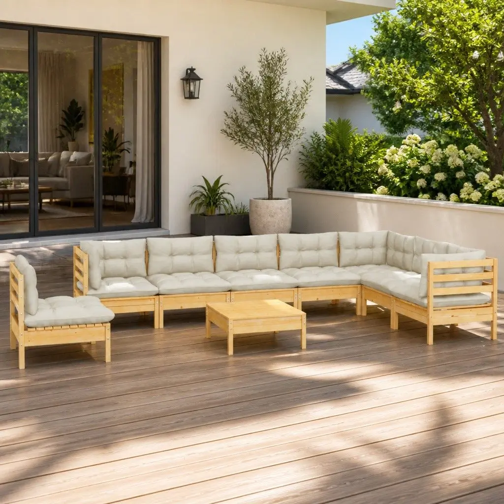 Garden Lounge Set 9 Piece Outdoor Patio Furniture Modular Solid Pinewood Cream